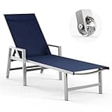 Vexwalx Patio Chaise Lounge Chair Outdoor with Wheels&Armrests, Aluminum Pool Lounge Chairs 5-Position Adjustable Recliner, Outdoor Beach Lounge Chairs for Poolside, Patio, Deck, Yard, Navy Blue
