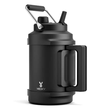 1 Gallon Insulated Water Bottle for Sports: Meoky 128 oz Triple Wall Vacuum Stainless Steel Water Jug - Top and Side Handles, Cold for 48 Hrs, 2-in-1 Straw and Spout Lid, Leak Proof for Hiking (Night)