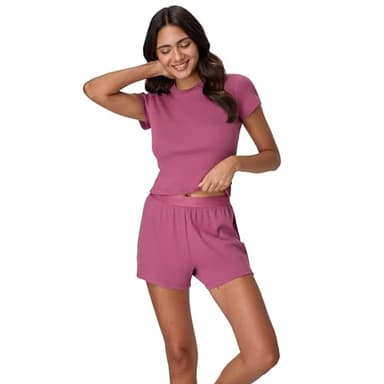 Hanes Women's Originals 2-Piece Lounge Set, Supersoft Cropped Baby Doll Tee & Sleep Shorts Loungewear Set