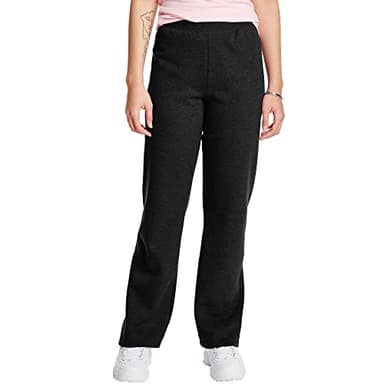 Hanes Women's Open Leg Sweatpants, EcoSmart Fleece Sweats, Regular & Petite, Ebony, Medium