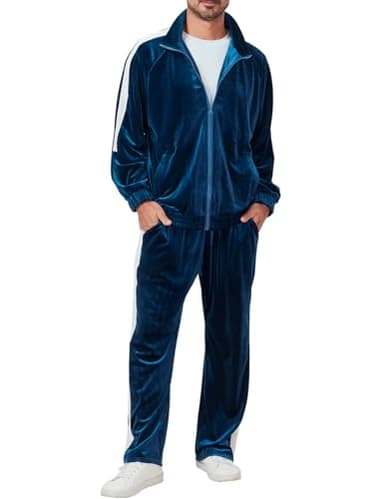 Ragelion Mens Tracksuit 2 Piece Velour Sweatsuit for Men Casual Full Zip Jogging Suit Jacket Pants Set (US, Alpha, X-Large, Regular, Regular, Navy Blue)