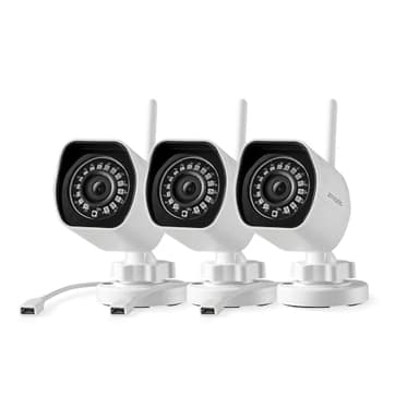 Zmodo 1080p Outdoor Wireless Camera, 3 Pack Indoor Outside WiFi Cameras, IR Night Vision, Motion Detection, Remote View, Easy Setup, White, Plug-In, Compatible with Alexa 3 Count