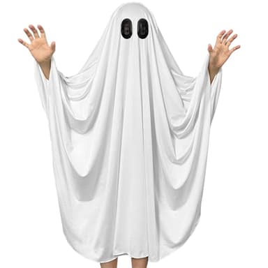 DECEED Halloween Unisex Kid Ghost Costume Scary White Boo Ghost Cloak Child Spooky Trick-or-Treating Cosplay(For 5-6years)