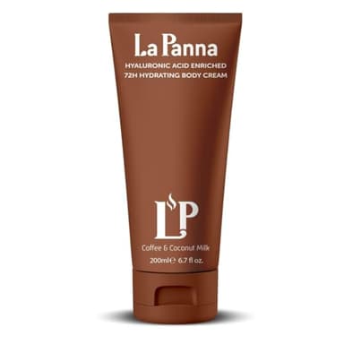La Panna Coffee & Coconut Milk Hydrating Body Cream with Vitamin E – Rich Moisturizer, Fast Absorbing, Non-Greasy Velvet Glow Lotion - Nourishing Vegan & Cruelty-Free Skin Care, 6.7 fl oz