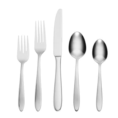 Oneida Silverware Set For 8, Mooncrest 45-Piece Everyday Flatware Set with Serving Utensils, Service For 8, 18/0 Stainless Steel and Dishwasher Safe, Knives Spoons And Forks Sets (Silver, 45 Piece)