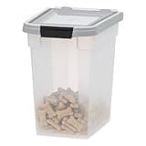 IRIS USA 10 Lbs / 12.75 Qt WeatherPro Airtight Pet Food Storage Container, for Dog Cat Bird and Other Pet Food Storage Bin, Keep Fresh, Translucent Body, BPA Free, Clear/Gray