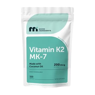 Micro Ingredients Vitamin K2 MK-7 200 mcg Per Serving, 300 Coconut Oil Softgels | K2 Vitamin Supplement with Coconut Oil | Non-GMO