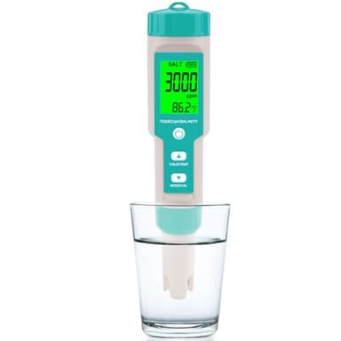 Pool Salt Tester - Multifunctional 5 in 1 Salinity, PH, TDS, EC, and Temperature Meter, Pool Salinity Testing Kit, Digital Salinity Tester for Swimming Pool,Saltwater, Sea Water, Aquarium