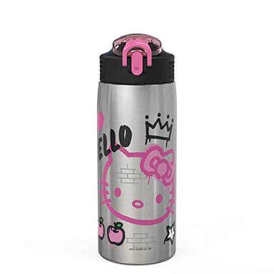 Zak Designs Sanrio Water Bottle for Travel and At Home, 19 oz Vacuum Insulated Stainless Steel with Locking Spout Cover, Built-In Carrying Loop, Leak-Proof Design (Hello Kitty)