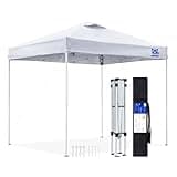 FANPAT 8x8 Pop Up Canopy Tent,300D Silver-Coating Top,Easy Setup Pop Up Canopy Tent Instant Portable Shelter with Hand Bag, with 8 Stakes (White)…