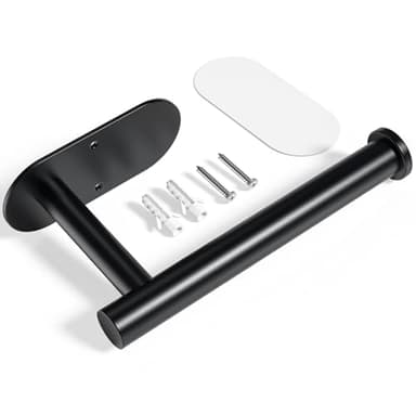 Kitsure Bathroom Toilet Paper Holder - Premium Waterproof Stainless Steel Wall-Mount & Adhesive Toilet Paper Holder, Installation, Ideal for Bathroom, Washroom, RV, Black, 6.5" L