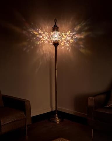DEMMEX 10" Diameter Largest Mosaic Globe Turkish Floor Lamp, Handmade Moroccan Standing Lamp, Antique Brass Finish, 5.5 ft Tall (Multicolored)