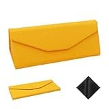 SOHUPAC Foldable Glasses Case With Clean Cloth, PU Portable Sunglasses Case, Magnetic Folding Hard Case Protection (Yellow)