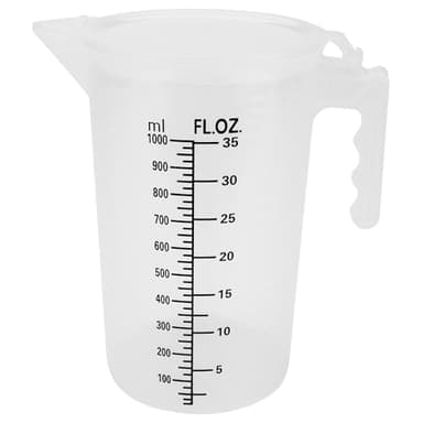 Performance Tool W4047 35 oz. Measuring Cup w/Lid: Automotive-Fluid Resistant Plastic, With oz/ml Measuring Marks in Black and Transparent, Pour Spout and Sturdy Handle for Safe Transport, Transparent