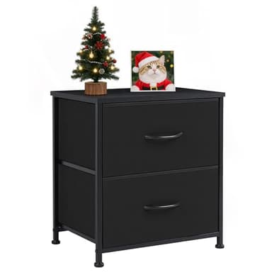 Accver Nightstand, 2 Drawer Dresser Bedside Storage Furniture, Small Dresser with 2 Drawers, End Table with Fabric for Bedroom, Closet, Entryway, College Dorm, Black