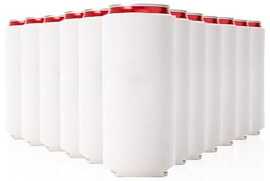 Slim Can Cooler Sleeve 12 Pack – Blank Neoprene Insulated Can Coolers for 12 oz Skinny Beer & Soda Cans – Sublimation Ready Drink Sleeves for Heat Press, Custom Printing & Party Favors (White)