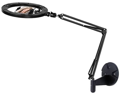 Ring Light Wall Mout Phone Holder, 10'' Ring Light with Wall Folding Arm Compatible with iPhone 15 14 13 12 11 Xr Xs X 9 8 7 Plus and Samsung Cell Phones and Webcams