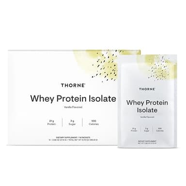 THORNE - Whey Protein Isolate - Balanced Amino Acids Profile with BCAAs - 21 Grams of Easy to Digest Whey Protein Powder - NSF Certified for Sport - Vanilla - Gluten & Soy-Free - 14 Packets