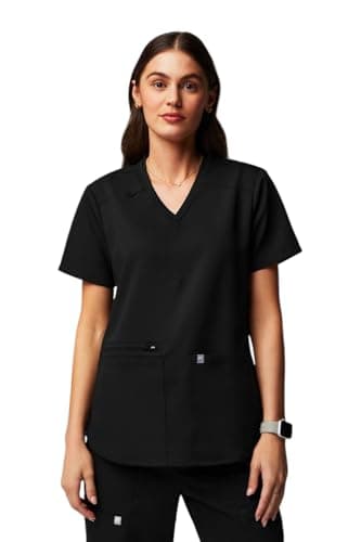 Fabletics Women's Mode Scrub Top - MotionTech, 4-Way Stretch, Wrinkle-Resist, Anti-Shrink, Black, Regular, M