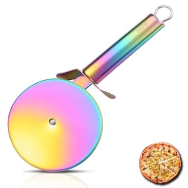 Berglander Pizza Wheel, Rainbow Titanium Plating Stainless Steel Pizza Cutter, Super Sharp Pizza Slicer With Titanium Colorful Plating, Pastry Cutter, Easy to Clean And Stored