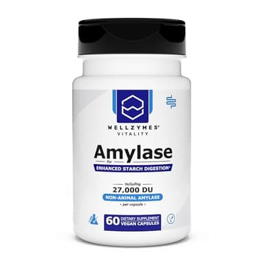 Wellzymes® Amylase for Enhanced Starch Digestion | Single Enzyme | 27,000 DU Amylase per Capsule | Helps Digest Meals & Snacks High in Complex Carbohydrates | 60 Vegan Capsules
