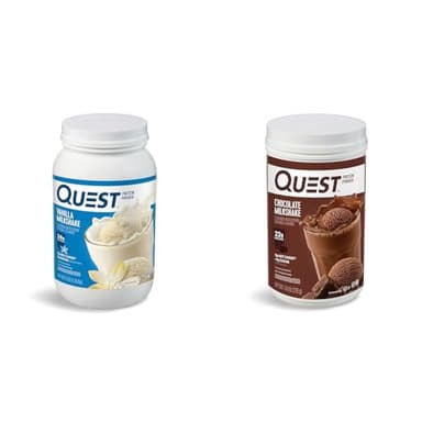 Quest Nutrition Vanilla Milkshake Protein Powder, 24g of Protein, 1g of Sugar, Low Carb, Gluten Free, 3 Pound, 43 Servings & Chocolate Milkshake Protein Powder, 22g Protein, 2g Net Carbs, 1g Sugar