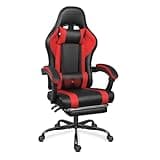 ErgoDesign Gaming Chair with Footrest and Massage Lumbar Support, Height Adjustable Game Chair, Video Gaming Chair for Gaming Room, Living Room and Office - Black/Red