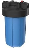 Pentair Pentek 150237 Big Blue Filter Housing, 1" NPT #10 Whole House Heavy Duty Water Filter Housing with High-Flow Polypropylene (HFPP) Cap and Pressure Relief Button, 10-Inch, Black/Blue