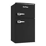 West Bend WB0300RCR2XB Mini Fridge with Freezer Retro-Styled for Home Office or Dorm, Manual Defrost and Adjustable Temperature, 3-Cu.Ft, Black