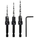 GMTOOLS Countersink Drill Bit Set, 3Pcs Tapered Drill Bits M2 HSS, with 1/4" Hex Shank Quick Change and Allen Wrench, Counter Sinker Set for Woodworking and Carpentry, Pilot Screw Hole Set