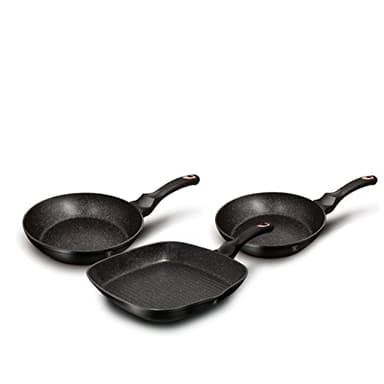 Berlinger Haus Black Rose Set of 2 Frying Pans and Grill Induction 20-24-28 cm, Forged Aluminium, Eco-Friendly Non-Stick Marble PFOA-Free, Elegant Design, for All Kitchens, Glass Ceramic, Gas