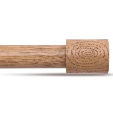 JRZOO Wood Curtain Rods, 1'' Decorative Adjustable Rustic Farmhouse Drapery Rod, Heavy Duty Boho Curtain Pole for Windows 28 to 48 Inch with Imitation Wooden Grain Finials, (Light Wood/Unique Design)