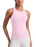 CRZ YOGA Butterluxe Womens Racerback Workout Tank Top with Built in Shelf Bra - Padded High Neck Yoga Athletic Camisole Pink Peony Medium