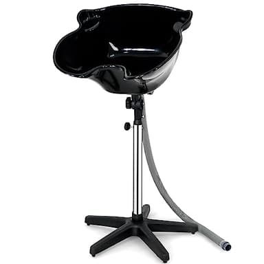 Height Adjustable Portable Salon Deep Shampoo Basin Sink Hair Treatment Bowl with Drain Hose Black