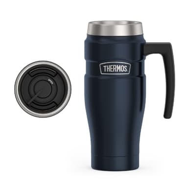 THERMOS Stainless King Vacuum-Insulated Travel Mug with Handle - 16oz, Midnight Blue - Thermos Tumbler for Hot & Cold Drinks - Leak & Sweat-Proof Stainless Steel Coffee Mug with Lid for Commuting