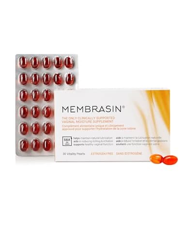 Membrasin Vaginal Moisture Support Vitality Pearls, Menopause Supplement for Vaginal Dryness & Itch, Estrogen-Free Supplement, 100% Natural Formula, Made with Sea Buckthorn Oil, 30 Oral Softgels