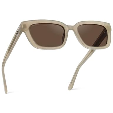 WearMe Pro WMP Eyewear - Women's Polarized Rectangular Sunglasses, Narrow Acetate Frame, Durable 5-Barrel Hinges, Hand-Polished Finish (Pearl Beige/Brown Lens)