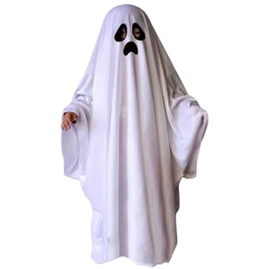 Mokoggiri Halloween Ghost Costume Adult Women Men Ghost Cloak Cape Kid Baby Clothes Boy Girl Spooky Ghost Hooded Poncho Capes (White Kid, 4-15Years 37 inch)