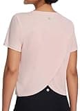 baleaf Women's Workout Tops Athletic Shirts Cropped Short Sleeve Split Back Running Gym Quick Dry Sun Protection UPF 50+ Pink M