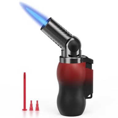 TBTeek Torch Lighter, Portable Kitchen Torch with 45° Rotatable Head and Adjustable Flame, Refillable Butane Torch Lighter for Soldering, Cooking, BBQ, Fireplaces, Red-Black (Gas Not Included)
