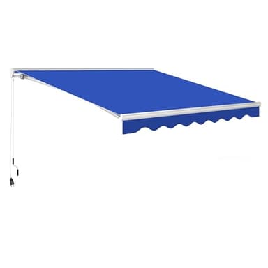 Outsunny 13' x 10' Electric Awning, Retractable Awning with Remote Controller and Crank Handle, UV40+ Sun Shade Shelter with LED Lights for Deck, Balcony, Yard, Blue