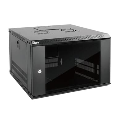 Tecmojo 6U Wall Mount Server Cabinet IT Network Rack Enclosure Lockable Door and Side Panels Black, Cooling Fan, Standard Glass Door, 450mm Depth, for 19” IT Equipment, A/V Devices