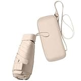 ESUFEIR Mini Travel Sun Umbrella for Purse With Case,Small Compact UV Umbrella Protection Sun,Lightweight Portable Parasol Windproof for Women Men Kids (Beige)