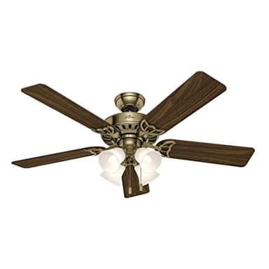 Hunter 52 inch Indoor Ceiling Fan with LED Lights and Pull Chain - Brass Ceiling Fan, Standard Mount, 5 Blades, For Bedroom, Living Room, or Kitchen, Quiet - Studio Series 53063, Antique Brass