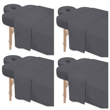 FUNLIYING 4 Sets Premium Microfiber Massage Table Sheets Set 3 Piece Set Includes Massage Table Cover Fitted Sheet and Fitted Face Rest Cover, Grey