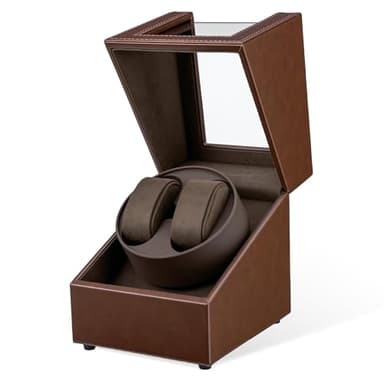 Mcbazel Watch Winder for Automatic Watches, Double Automatic Watch Winder Box with Quiet Japan-made Motor, Automatic Watch Display Storage Rotation Wristwatch Box with 2 Slots (Brown PU Leather)