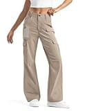 Moosehill Women's-Cargo-Hiking-Pants-High-Waisted Wide Leg Water Resistance Lightweight Stretch for Work Casual Outdoor (Khaki, 8, 30")