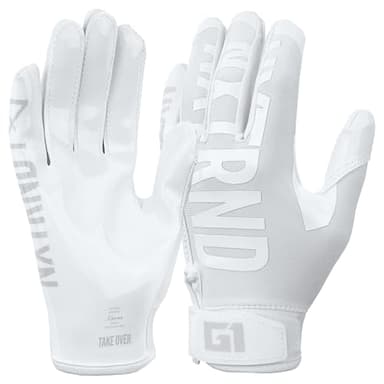 Nxtrnd G1 Youth Football Gloves, Kids Sticky Receiver Gloves (White, Youth Medium)