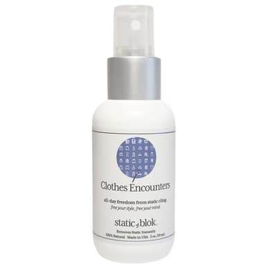 Static Blok Anti-Static Spray for Clothes - Instantly Eliminate Static Cling, Flyaways, and Shocks from Clothes, Fabrics, Linens, Blankets & Rugs- All-Natural Formula - Lasts All Day- 2oz Travel Size