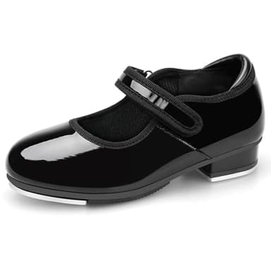 Stelle Tap Shoes for Girls Toddler PU Tap Dance Shoes for Toddler/Little Kids/Big Kids(Black,9MT)